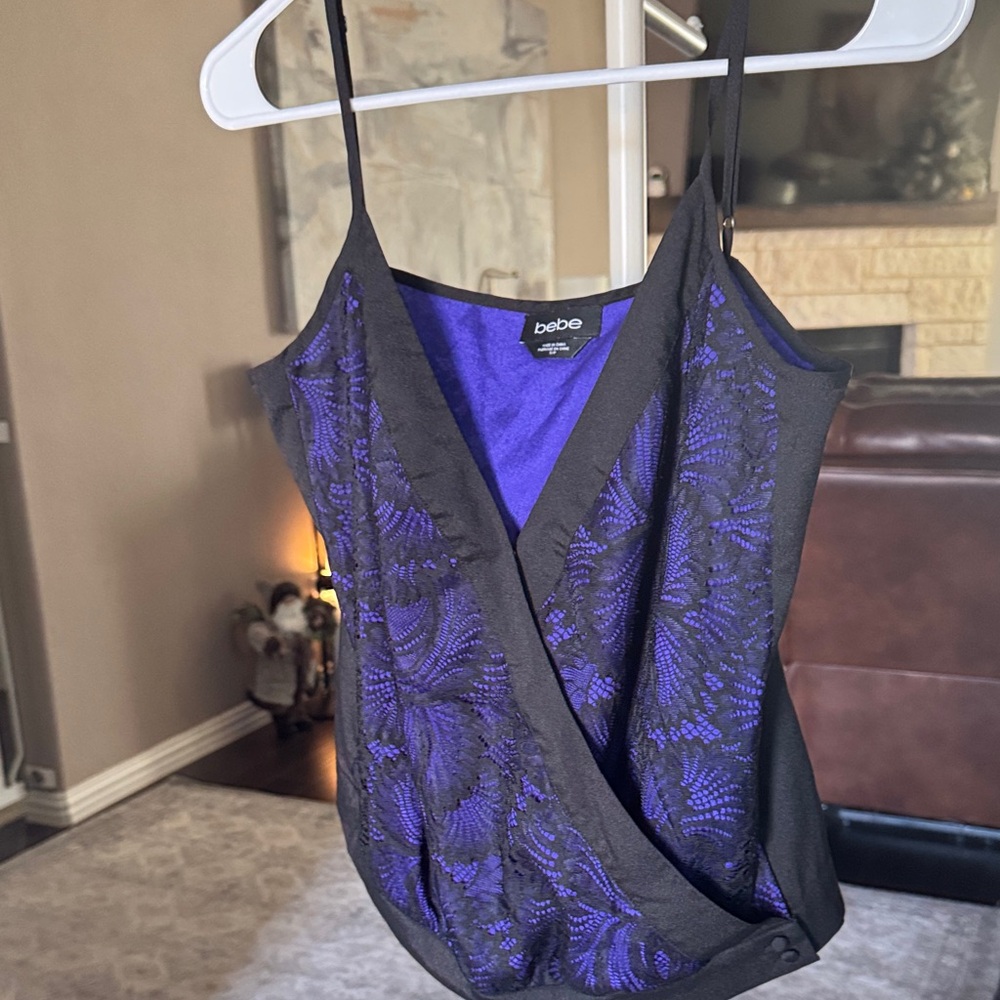 Bebe Black and Purple Wrap Top
